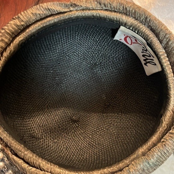 Mr. D Gray Beret Hat with Flower Rhinestones and Feather Trim - Picture 7 of 9